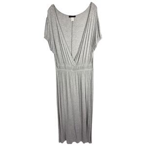 American City Wear Plus Sz 2X Dress Maxi Gray Knit Short Sleeve V Neck Drape 658